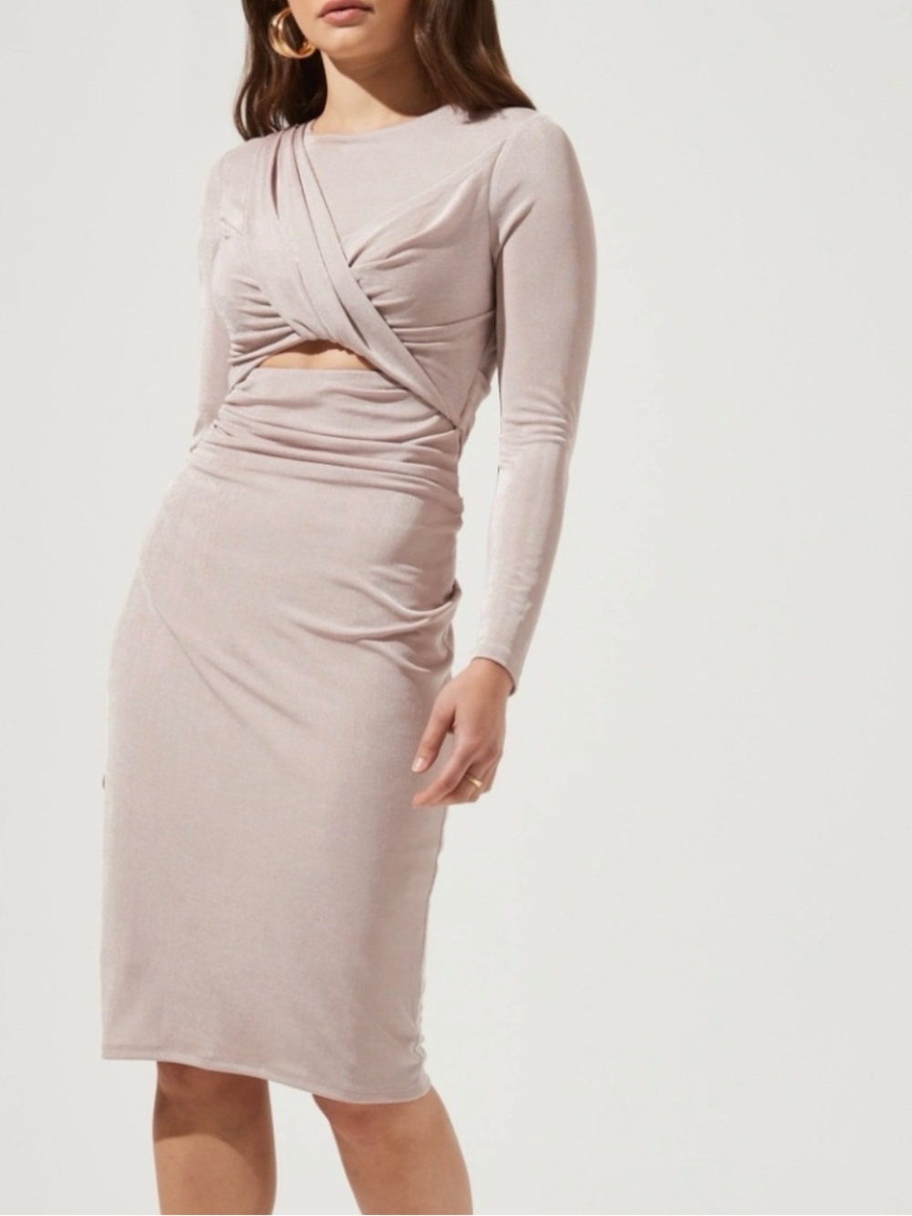 ASTR the Label Long Sleeve Twist Front Midi Dress in Blush